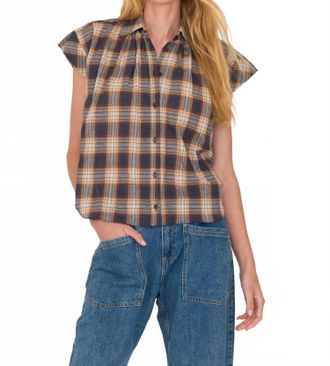 Secular Trinity Button Up Top In Camel Plaid