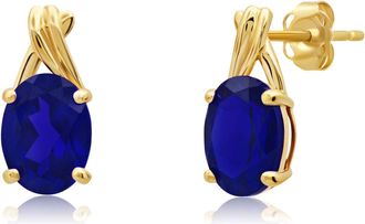 MAX + STONE 14k Yellow or White Gold 8x6mm Gemstone Twist Oval Drop Stud Earrings