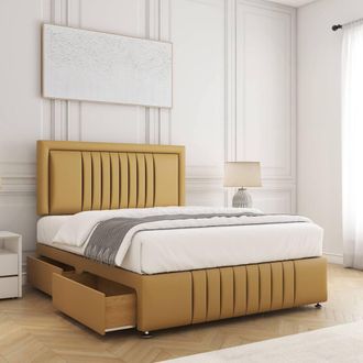 Fimous BSSPOKE Lily Plush Velvet Divan Bed 24Headboard &Footboard 4Drawers Mattress in Mustard | Size: King