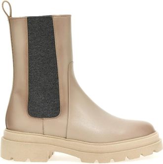 Santoni Beige Leren Enkellaars met Elastische Inzetstukken - Dames - Chelseaboots - Beige - 36 EU - Leer - Schoenen