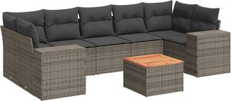 vidaXL Vidaxl - Set De Sof&aacute;s De Jard&iacute;n 8 Pzas Y Cojines Rat&aacute;n Sint&eacute;tico Gris