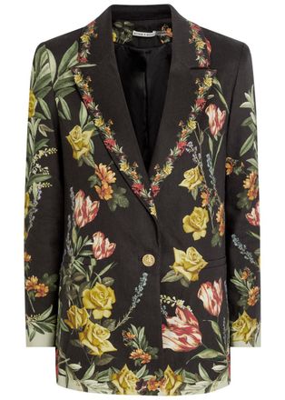 Alice & Olivia Denny Floral-print Linen-blend Blazer - Black - 10 (UK14 / L)