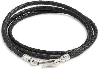 Caputo & Co. Mens Euro Braided Leather Triple Wrap Bracelet in Black at Nordstrom