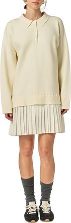 English Factory Long Sleeve Mixed Media Polo Minidress in Cream at Nordstrom, Size X-Small