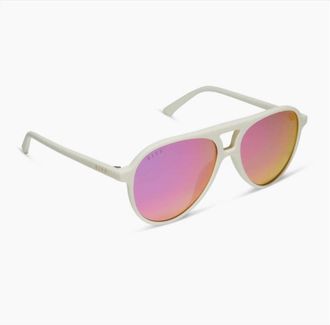 DIFF Eyewear Womens Tosca Ii Matte Mirror Sunglasses In White & Pink Rush Mirror