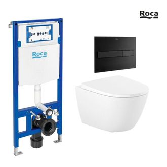 Roca Roca - Bastidor Duplo One Pack Cisterna Empotrada Y Pulsador Pl7 Negro Mate Con Inodoro Wc Suspendido Rim-ex Ona