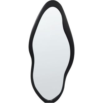 Beliani Beliani - Modern Wall Mounted Mirror Paulownia Wood Frame Irregular Shape with Hooks Black Blet