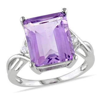 Amour 5 7/8 CT TGW Emerald Cut Amethyst White Topaz Ring In Sterling Silver
