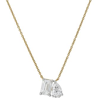 LuvMyJewelry Aurelia 14K Gold Lab Grown Diamond Toi Et Moi Necklace - 2 Ct in 14K Yellow Gold at Nordstrom