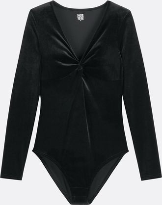 La Redoute Collections Fluwelen body met gekruiste kraag en omslageffect