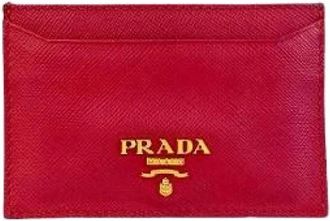 Prada Pre-owned Wallets, female, Red, Size: ONE SIZE Pre-owned Saffiano Leather Card Case
