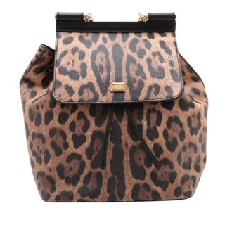 Dolce & Gabbana Pre-owned Womens Leopard Print Leather Dauphine Miss Sicily Backpack - Tan - One Size