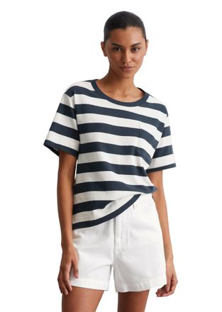 Marc O'Polo T-Shirt MARC OPOLO, Damen, Gr. XS, bunt (multi, muted blau), Jersey, Obermaterial: 100% Baumwolle, loose fit, Rundhals, Shirts T-Shirt, seitliche Schl