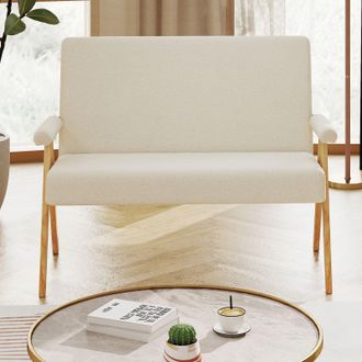 Costway Costway Loveseat Sofa Comfy Upholstered Sherpa Couch with Armrests in White