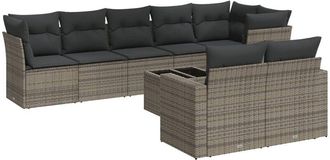 vidaXL Set De Muebles De Jard&iacute;n 9 Pzas Y Cojines Rat&aacute;n Sint&eacute;tico Gris Vidaxl