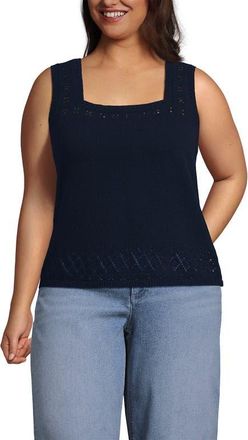 Lands End Pointelle Square Neck Tank Sweater in Radiant Navy at Nordstrom, Size 1X