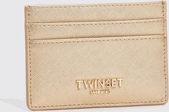 Twinset Portacarte piatto in pelle sintetica Saffiano con 5 slot e logo
