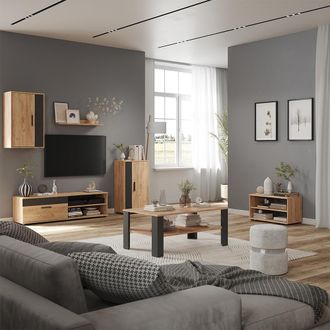 Vicco Conjunto De Sal&oacute;n Berno, Roble Dorado/antracita, Juego De 5 Piezas, Vicco