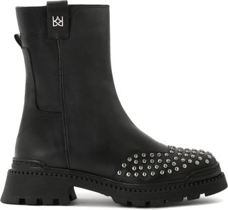 Kazar Platte instaplaarzen met metalen klinknagels - Dames - Enkellaarsjes - Zwart - 40 EU - Leer - Schoenen
