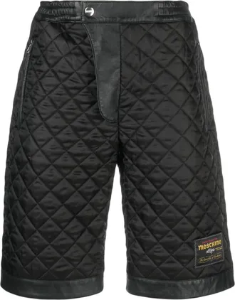 Moschino logo-patch diamond-quilted shorts - men - Sheepskin/Cupro/Acetate/Cupro/Acetate - 48 - Black