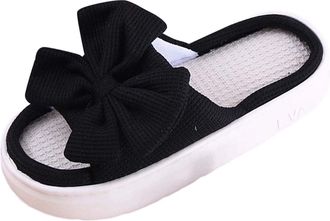 Generic Slippers Women Mens And Womens Cozy Open Toe Casual Thick Soled Bow Slide Clogs For Home Relaxation Solid Color 3D Bow For Couples Womens Cozy Slipper