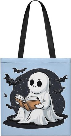 Generic Halloween Teacher Ghost Read Books Tote Bag for Women Men Shoulder Bags Purses Pouch Handbags