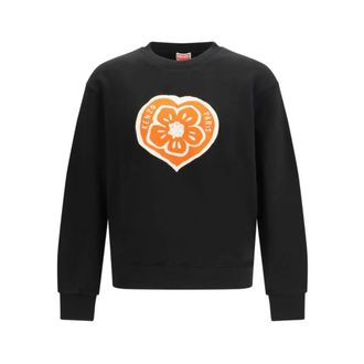 Kenzo Sweatshirts, male, Black, Size: XL Cotton Sweatshirt with Ribbed Cuffs and Hem