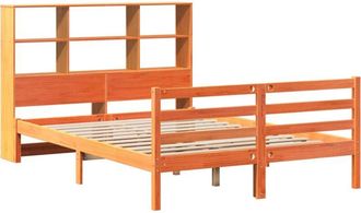vidaXL Cama Con Estanter&iacute;a Sin Colch&oacute;n Madera Maciza Marr&oacute;n 160x200 Cm Vidaxl