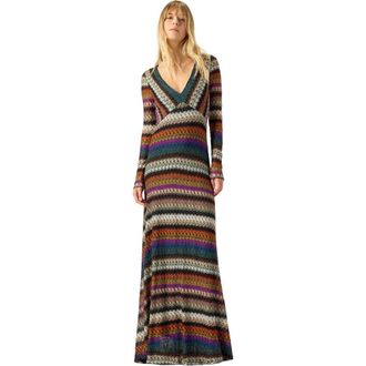 Missoni Flared Long Dress With V-neck And Long Sleeves in Multicoloured at Nordstrom, Size 38 It
