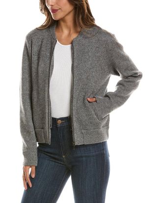 Fort&eacute; Cashmere Zip 100% Cashmere Bomber Cardigan
