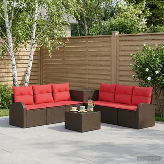 vidaXL Vidaxl Set Di Divani 8 Pz Marrone E Rosso Rattan Sintetico E Acciaio