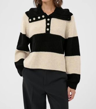 Part Two Simra Striped Pullover In French Oak/black Block