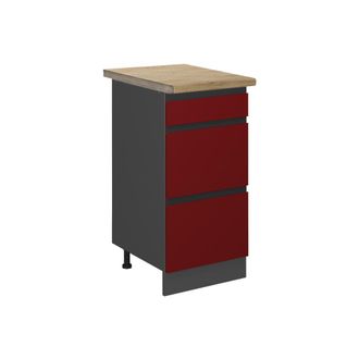 Vicco Mueble Bajo De Cocina R-line, Rojo, 40 Cm Con Cajones, Et Roble