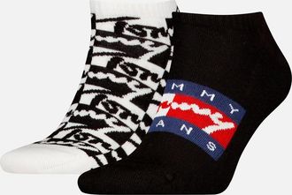 Tommy Hilfiger Mens Tommy Hilfiger 2 Pack Trainer Graffiti Mens Ankle Socks Black - Size: 9/9.5/11/10.5/10/11.5/12