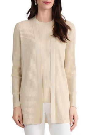 Jones New York Sutton Open Front Rib Cardigan in Natural Stone at Nordstrom, Size X-Large
