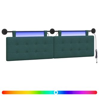 vidaXL Cabecero Colgante Con Luz Led Verde Oscuro Tela Vidaxl