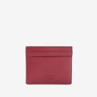 Pinko Womens Leather Card Holder With Logo Dark Red Wallets & Purses