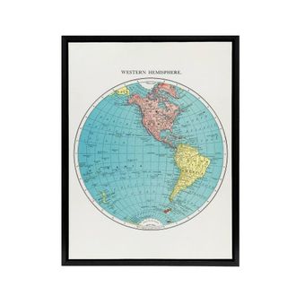 Artery8 Western Hemisphere 1908 Map Rand McNally Framed Canvas Wall Art in White | Size: W24 x H32