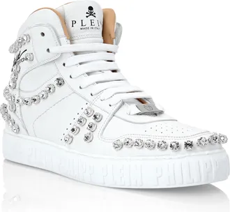 Philipp Plein Leather Hi-Top Sneakers Crystal