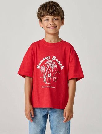 Vertbaudet T-Shirt mit grossem Print Jungen, Recycling-Baumwolle rot