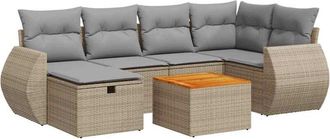 vidaXL Vidaxl - Set Sof&aacute;s De Jard&iacute;n 7 Piezas Y Cojines Rat&aacute;n Sint&eacute;tico Beige