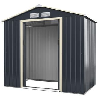 Costway Costway 7 x 4FT Metal Garden Storage Shed Galvanized Tool Storage House w/ Lockable Doors in Grey