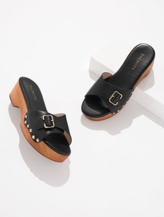 Talbots Winni Vachetta Wood Clog Sandals - Black - 10 1/2 M Talbots