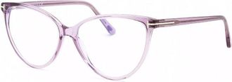 Tom Ford Eyeglasses Round Full Rim, Shiny Transparent Liliac Frame And Clear Demo Lenses Lens Ft5743-B078