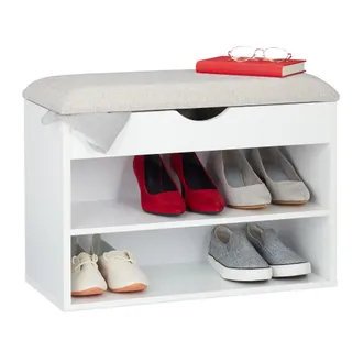 Relaxdays Relaxdays - Banco Zapatero, Acolchado, Mueble De Pasillo, Tres Compartimentos, Asiento, 45 X 62 X 30 Cm, 1 Ud. Blanco