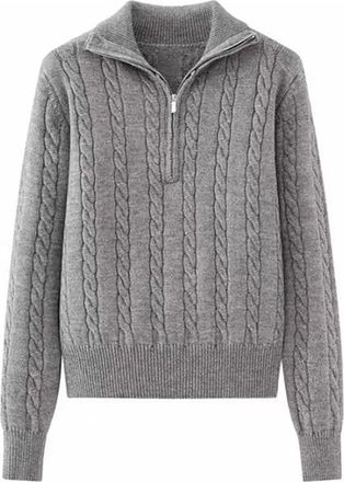 Generic Quarter Zip Jumper Women Trendy Cable Knit Polo Neck Jumpers Winter Thermal Warm Knitted Sweaters Vintage Turtleneck Sweaters 1/4 Zip Pullover Sweater