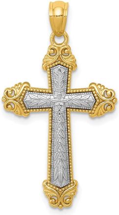Diamond2Deal 14k Two-tone Gold Polished Cross Pendant