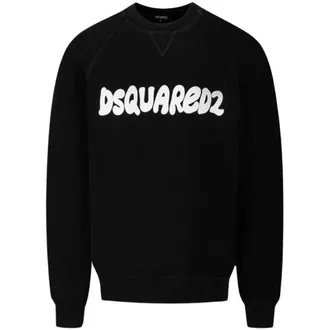 Dsquared2 Mens Cool Fit Sketch Logo Black Crew Neck Jumper Cotton - Size 2XL