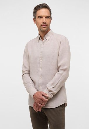 Eterna Langarmhemd ETERNA SLIM FIT, Herren, Gr. 44, N-Gr, beige, 100% Leinen, schmal, Manschette, Hemden Langarmhemd, EASY IRON (b&uuml;gelleicht)