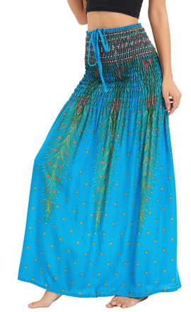 Feoya Long Bohemian Skirt for Women Maxi Boho Hippie Wrap Skirts Floral Print Halter Gypsy Dresses Elastic High Waist 2 in 1 Casual Skirt for Beach Vacation